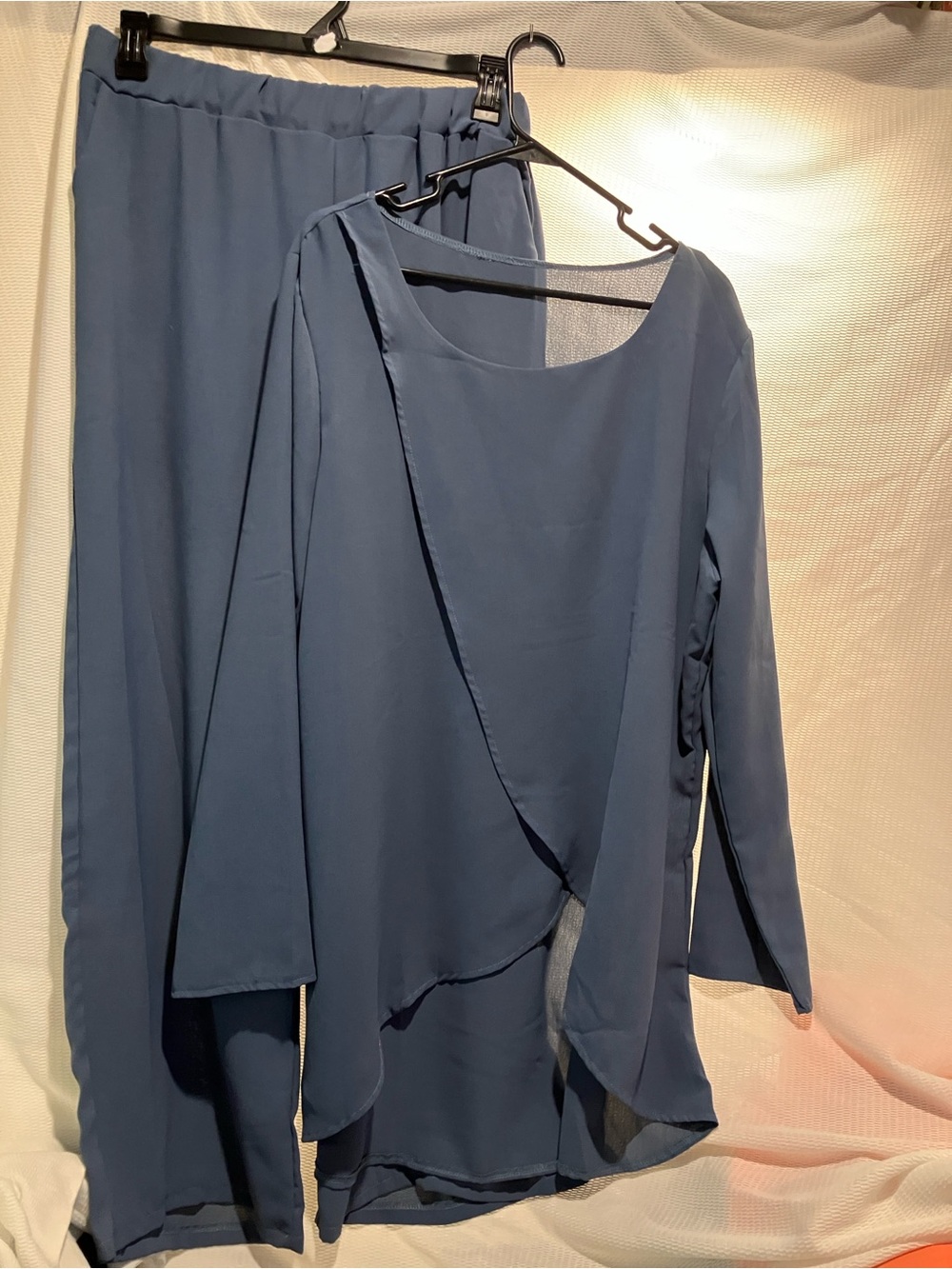 Flowing Layered Chiffon Trousers Set - Dusty Blue - Picture 16 of 16